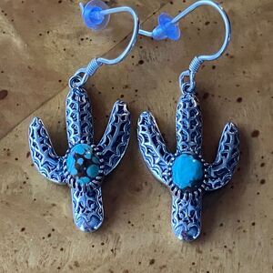 Natural Blue Moon Turquoise Cactus Earrings